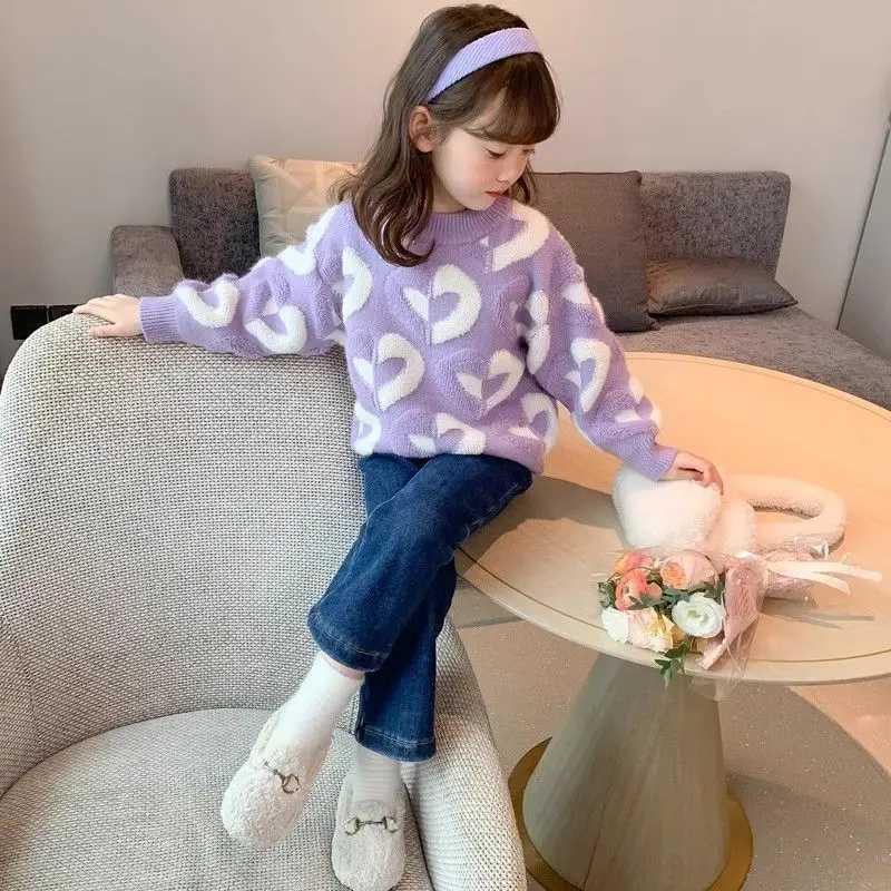 2025 NewKids Autumn Winter Thickened HeartKnit Sweater Base Layer for Girls Cozy Trendy Childrens Knitwear C251013