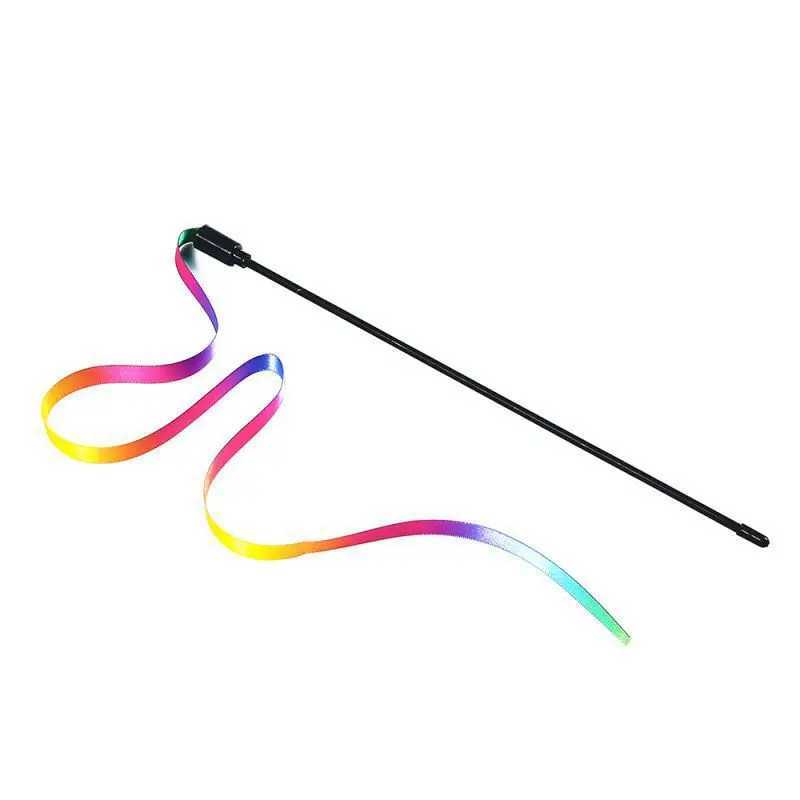 Cat Toys Funny Cat Teaser Rainbow Ribbon Cats Stick Toy Colorful Rod Teaser Wand Plastic Interactive Stick Cats Supplies C251013