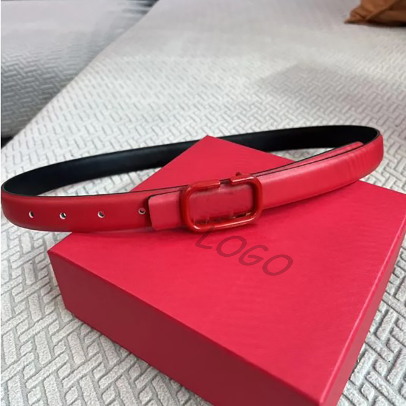 Womens Belts Fashion Genuine Leather Belt Woman Waistband Mens Thin Golden Red Buckle Belt 2.3cm