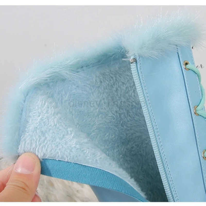 Disney Girls Leather Boots Winter Cartoon Frozen Boots Side Zipper High Plush Princess Elsa Boots Warm Childrens Boots Size 27XJ251013