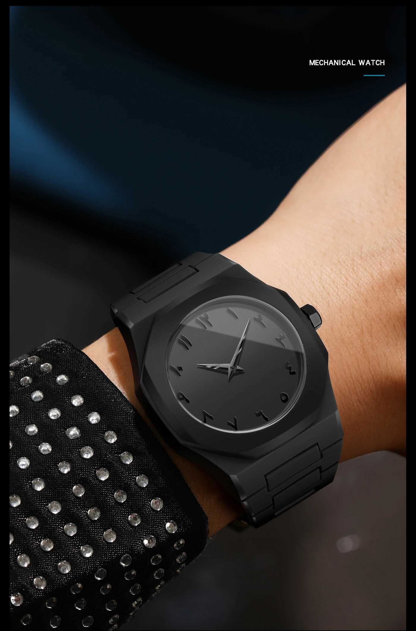 BINBOND Creative Middle East Arabic Digital Quartz Mens Watch Modern Minimalist Sketching Creative Design Waterproof Men Watch D251011