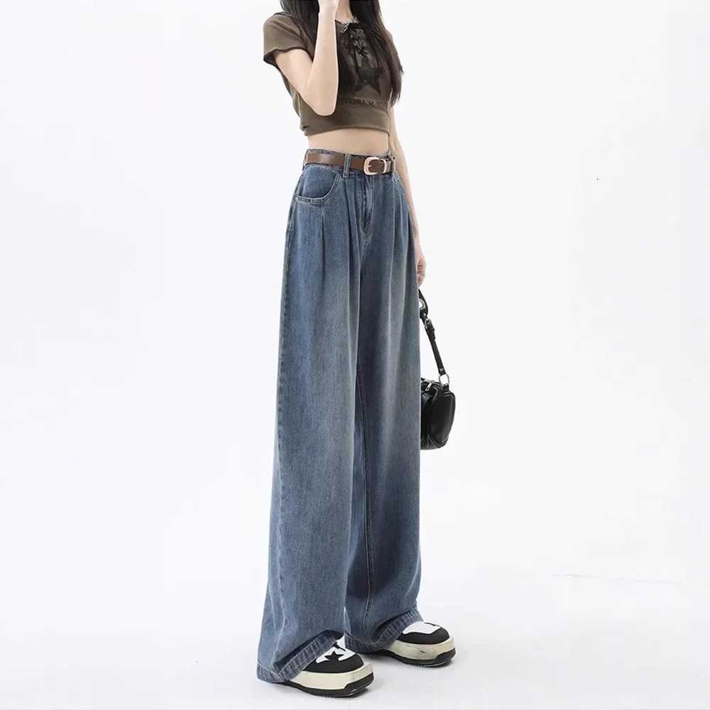 Retro High Waist Wide Leg Jeans Women Summer New plus Size Loose Slim Straight Long Pants Pear Shaped Body JeansT251013