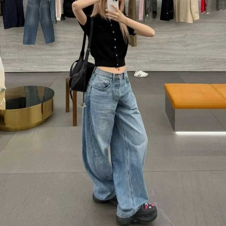 AWang1 Slimming Straight Leg Old Fashioned Washed Denim Jeans High Waist Casual Long Trousers for Women New ArrivalT251013