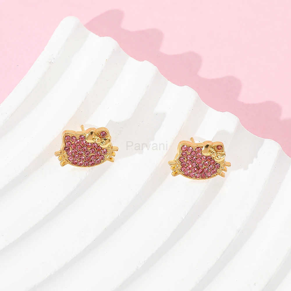 Sanrio Cute Sanrio Hello Kitty Cartoon Earrings Y2K Sweet Spicy Girl Alloy Earrings Kawai Minimalist Fashion Gold Color Diamond Jewelry L251013