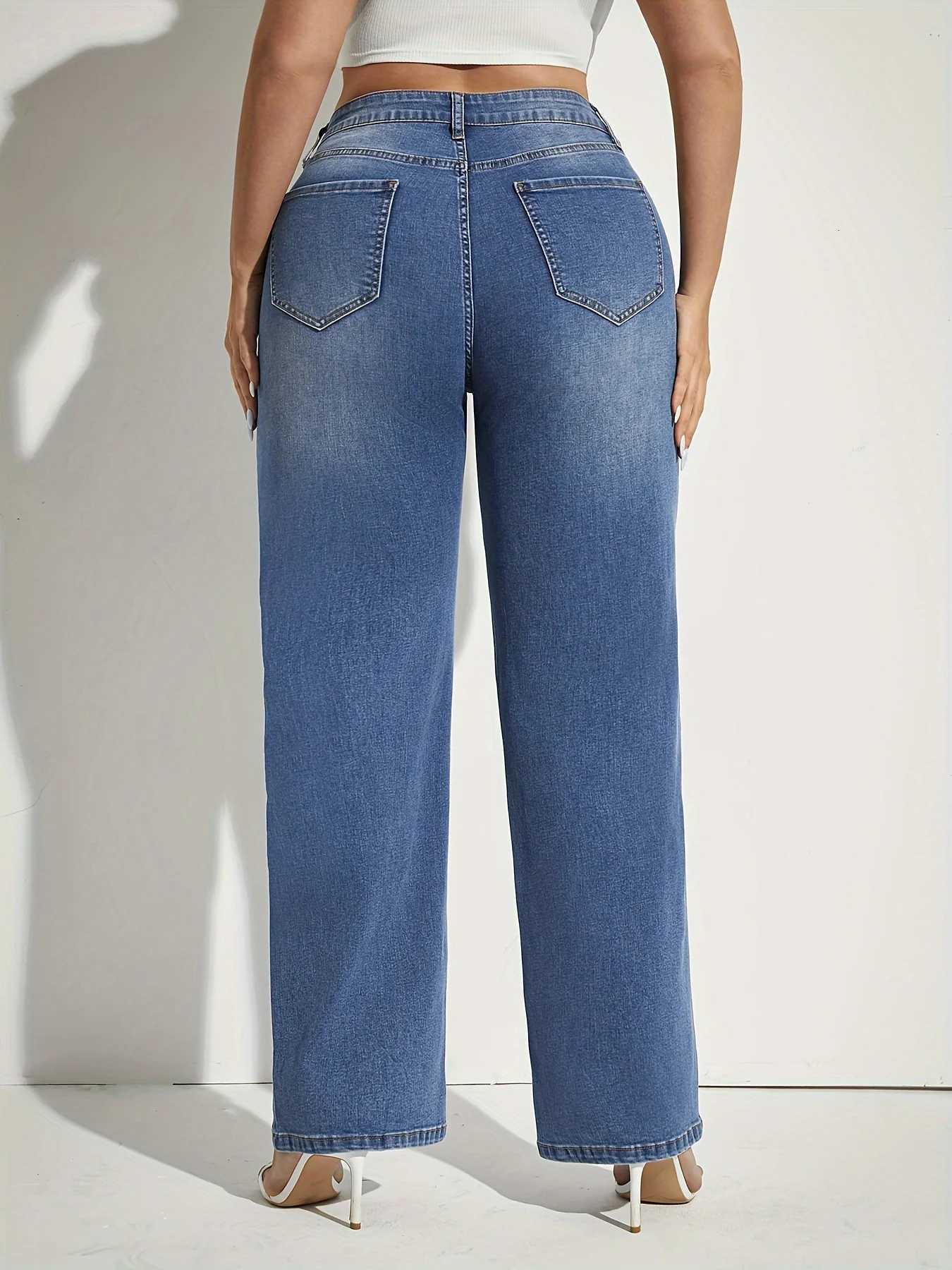 Plus Size Women High Waist Wide Leg Jeans Pants Casual Streetwear Vintage Relaxed Fit Trendy Everyday Blue Trousers FashionT251013