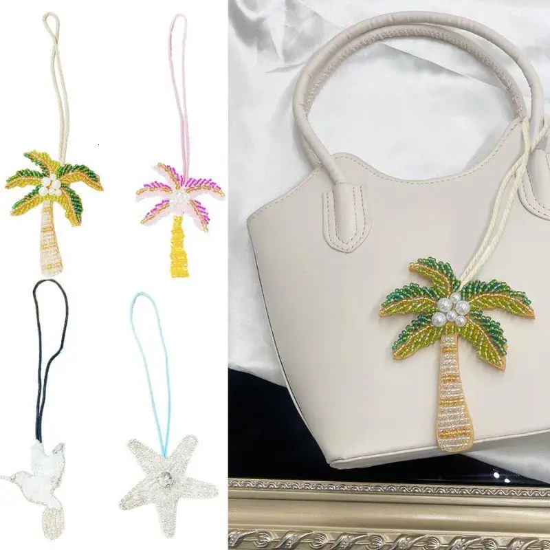 Coconut Tree Applique Patch Crystal Starfish Sequin Handmade Beaded Clothing Sew On Patches Hanging Rope Keyring Bag Pendant 251010