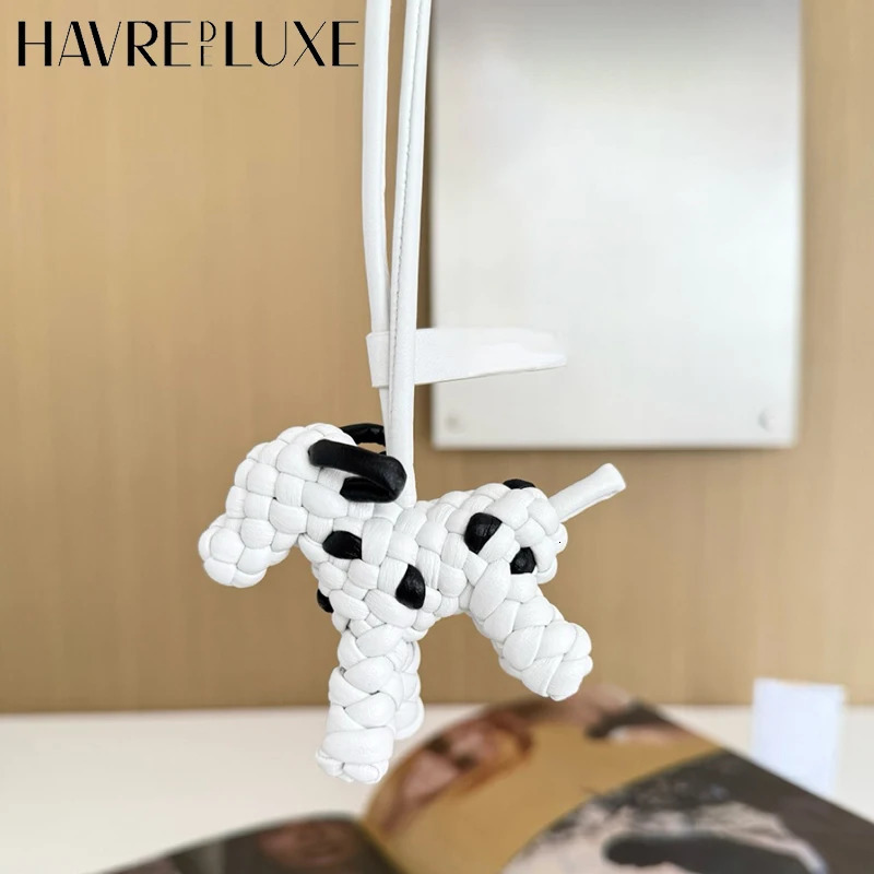 Genuine leather woven dog charm for womens bag keychain pendant animal ornament decoration accessories 251011