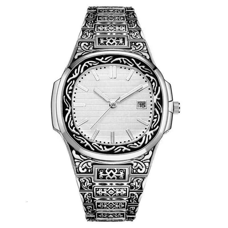 Trendy Fashion Steel Band Watch Square Emed Calendar Men's Quartz Wristwatch