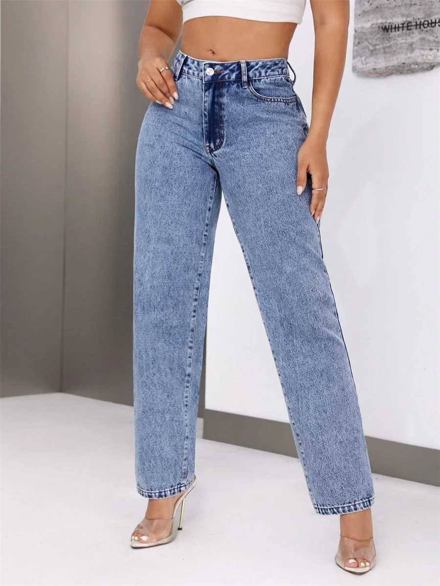 Benuynffy Vintage Blue Mid Waisted Jeans Womens American Casual Mom Pants Streetwear Fashion Denim Straight Long TrousersT251013