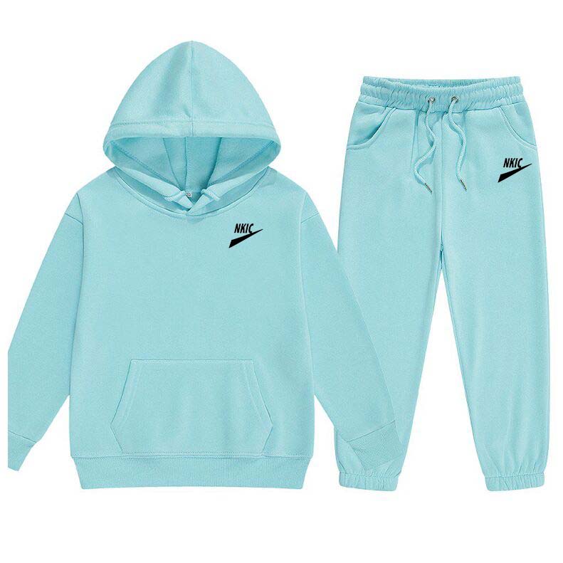 Autumn Spring 2pcs Blue Hoodie Pants Brand Tracksuits 2-13 Years Boys Girls Simple Outfits Children Clothes Kids Casual Sets