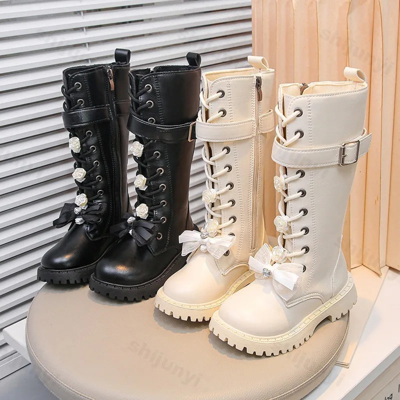 Autumn Children Knee Length Boots British Girls Princess Boots Kids Zipper Comfortable Non Slip Solid Color Long Boots 251017