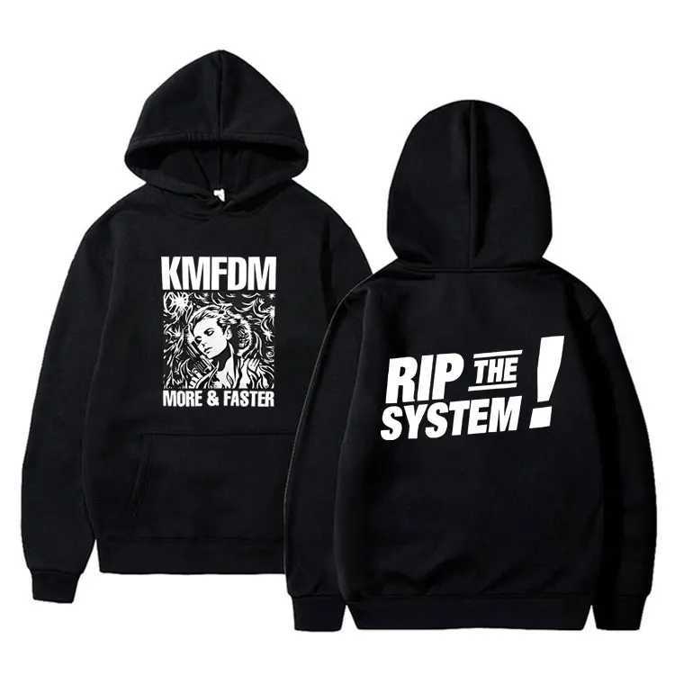 Vintage Hardcore Alternative Rock Kmfdm More and Faster Rip The System Hoodie Mens Fashion Oversized Fleece Pullover Hoodies J251203