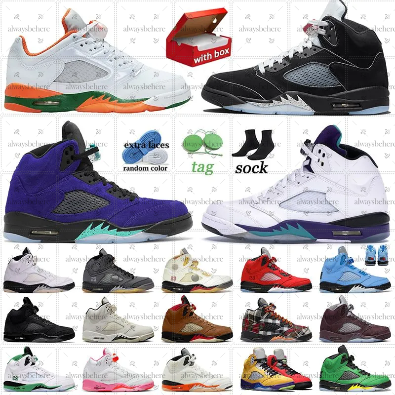 With Box jumper 5 5s OG Sneakers Basketball Shoes Designer Shoes Metallic Reimagined Miami Hurricanes Grape Alternate UNC White Mens Women Outdoor Shoe Trainers
