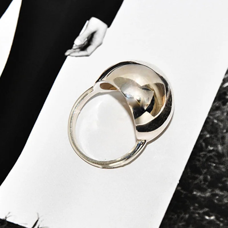 Minimalist 925 Sterling Silver Large Ball Smooth Rings For Women Fashion Creative Birthday Party Jewelry Gifts 251009