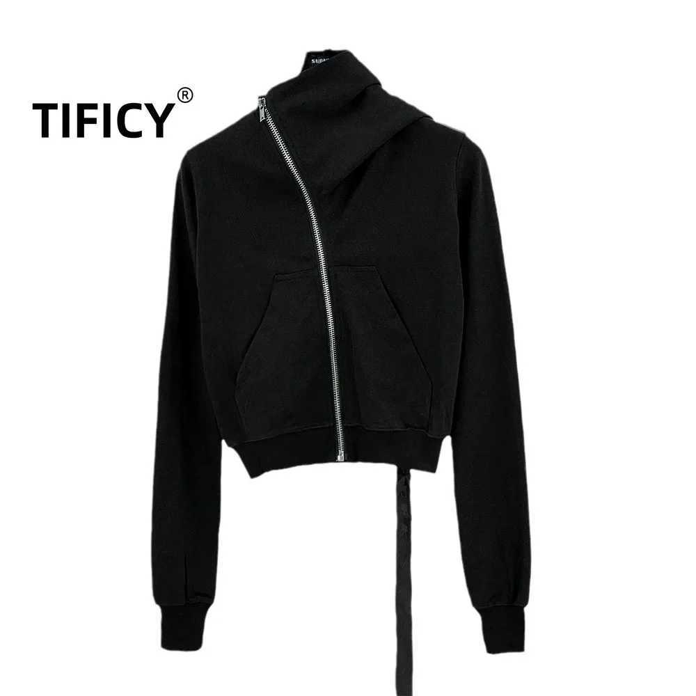Dark RO Style 100 Cotton Spring Autumn Womens New read Splicing Slim Fit Zipper Stand Up Collar Cardigan Hoodies Sweatshirt W251013