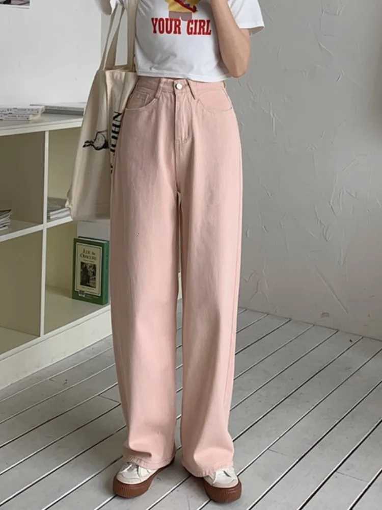Korean Sle Simple Pure Color Wide Leg Jeans Pants for Women Summer Nine Points Regular Thin Casual TrousersT251013