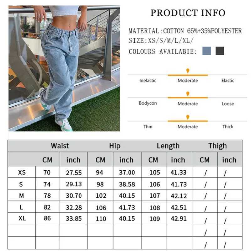 DAILOU 2024 Summer New Y2K Style Womens Mid Waist Baggy Jeans Fashion Casual Denim Wide Leg Pants Street Hipster Trousers XSXLT251013