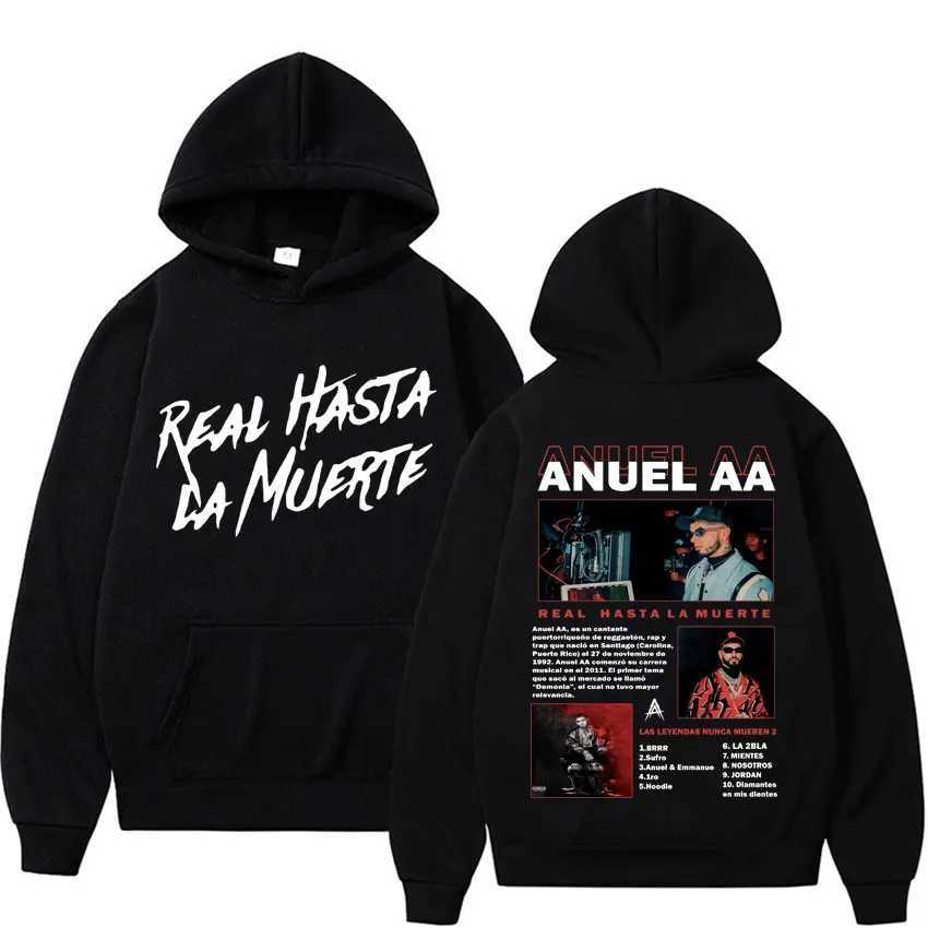 Anuel AA Real Fino La Muerte Rap Mens and Womens Hoodies Vintage Hip Hop Style Sweatshirts Extra Large Harajuku HoodiesXJ251013
