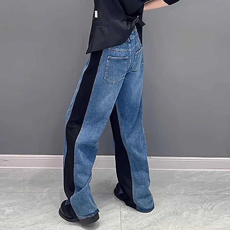 Wide Leg Pants Jeans Women Floor Length Washed Pockets Patchwork Elastic Waist Lace Up Denims Straight Trousers 2025 StreetwearT251013