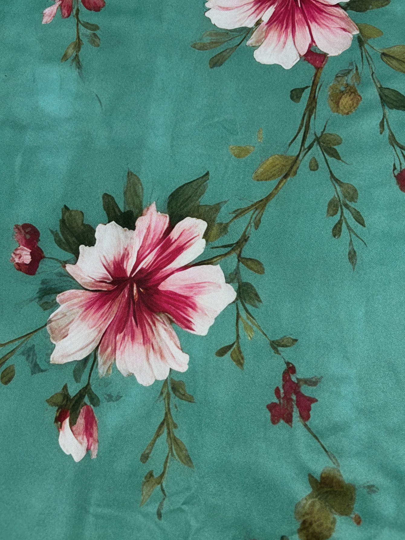 Women's New Fashion Vacation Floral Printed Midi Dress - Elegant V - Neck 3/4 Sleeve Green Dress-CF52915