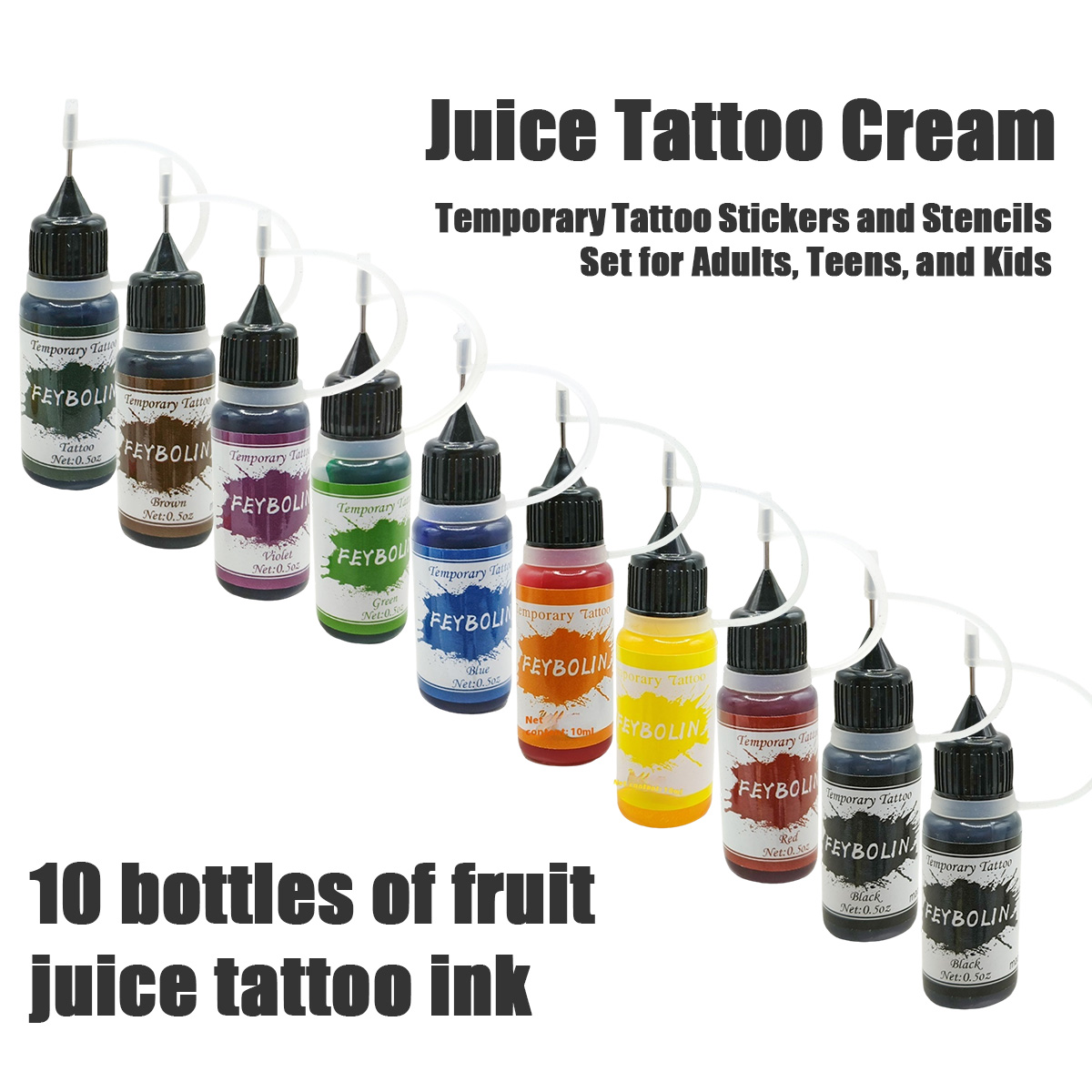 Temporary Tattoo Ink and Stencils for Adults Teens Kids, Temporary Tattoo Kit Skin Friendly