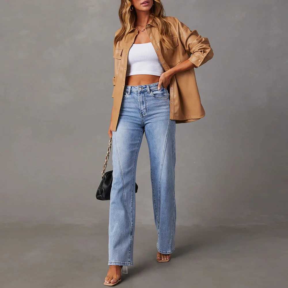 Summer Jeans KFashion Solid Color High Waist Full Length traight Woman Clothing Denim JeansT251013