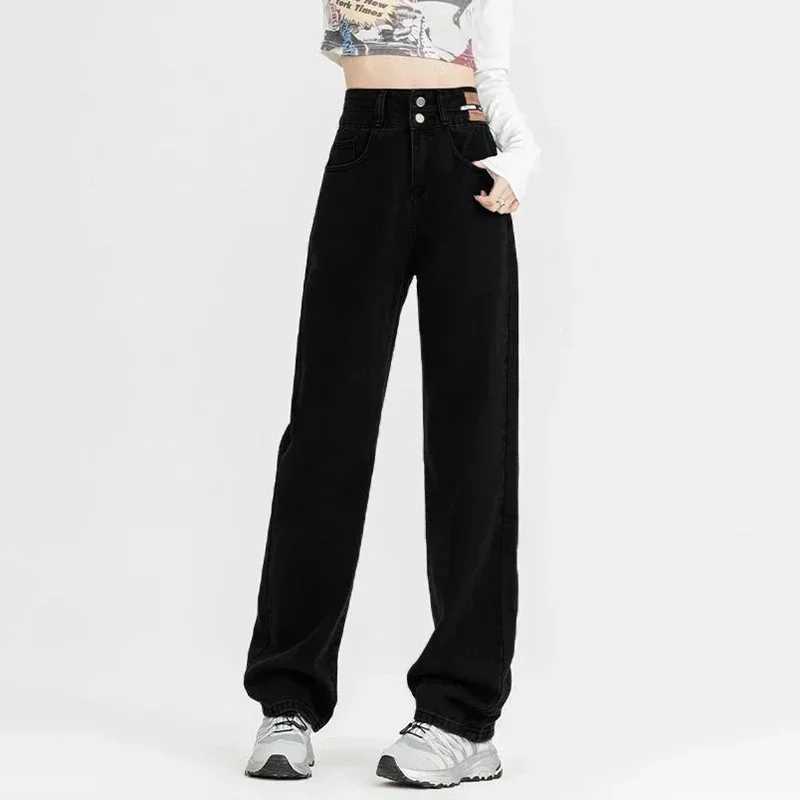 New Woman Korean Double Buckle Design Jeans Female Winter Snow Warm Thermal Plush Pants Girls Popular High Waist Denim TrousersT251013