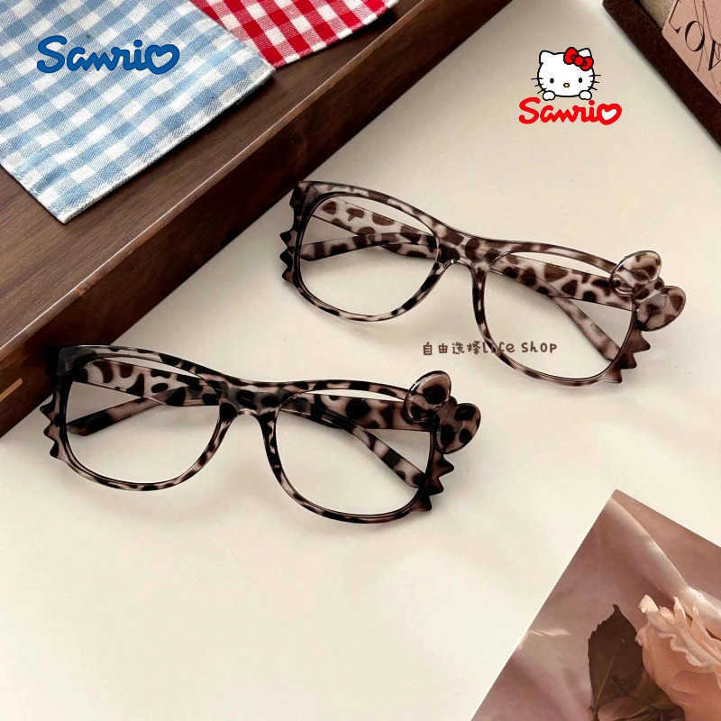 Sanrio Y2K Sanrios Kawaii Hello Kitty Leopard Eyeglasses Frame Anime Cartoon Fashion Photo Props Eyewear Decorative Toys Birthday Gifts L251013