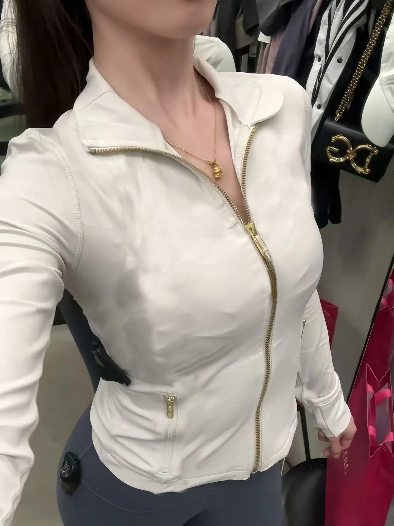 Women Define Cropped Jacket Yoga Top Black cream Gold Zipper Workout Long Sleeve Sport Fitness Gym Breathable Quick Dry Activewear Sweatshirt Jogging Sportwear