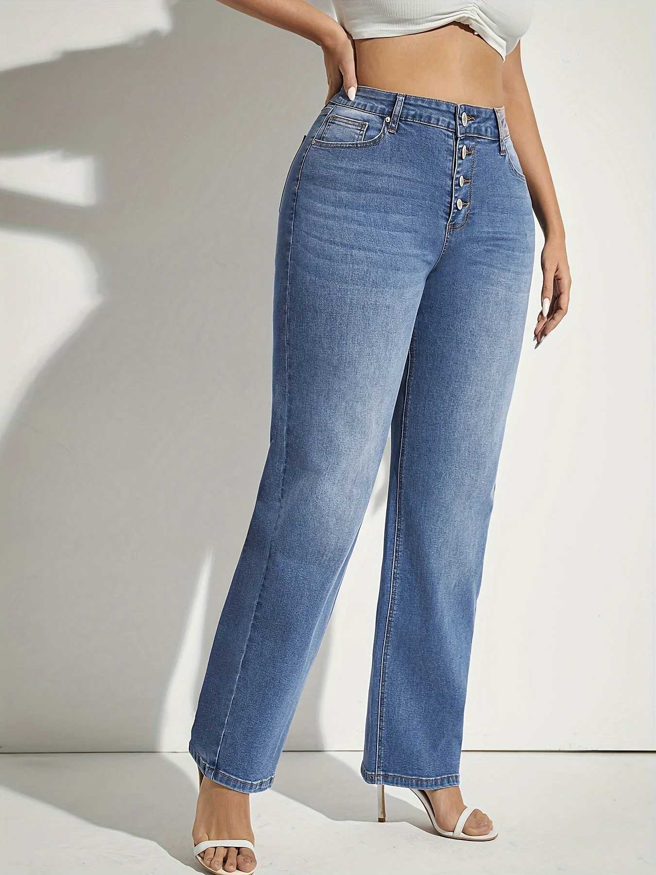 Plus Size Women High Waist Wide Leg Jeans Pants Casual Streetwear Vintage Relaxed Fit Trendy Everyday Blue Trousers FashionT251013