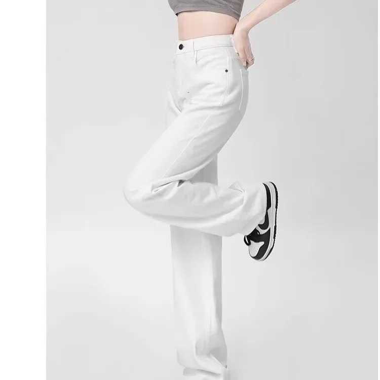 Fashionable High Waist Wide Leg White Denim Jeans Womens Spring Summer Slimming Straight Cut Draping FloorLength TrousersT251013