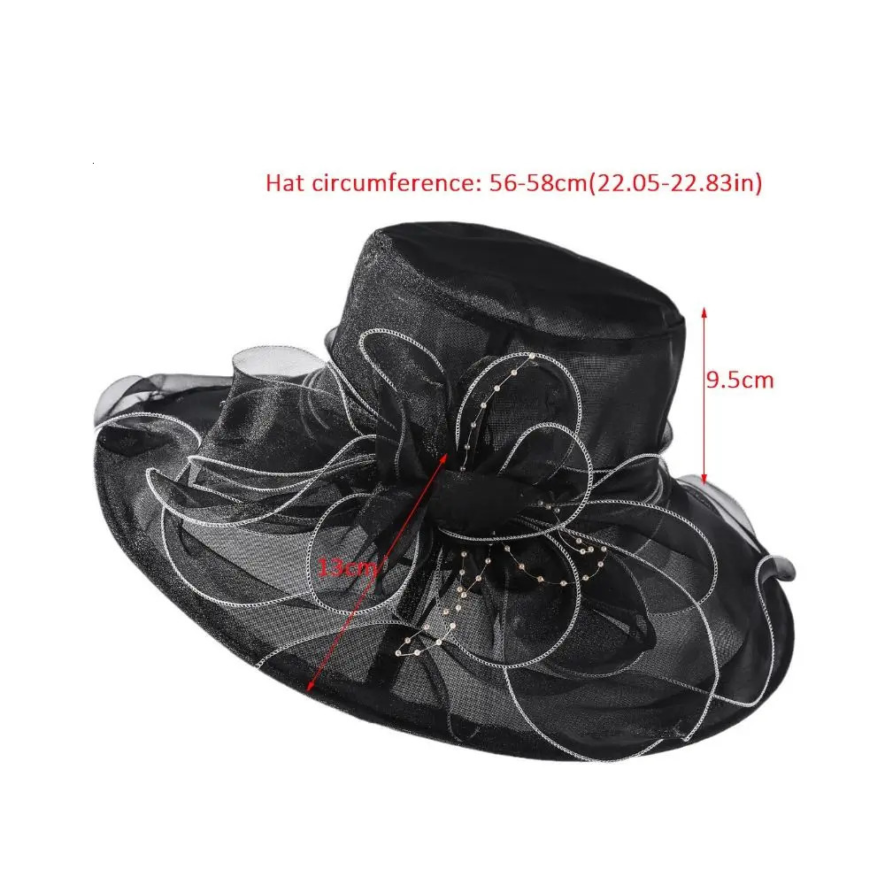 Solid Color Flowers Women Derby Hat Organza Wide Brim Summer Ruffles Sun Hat Foldable UV Protection Bridal Tea Party Wedding Hat 251013