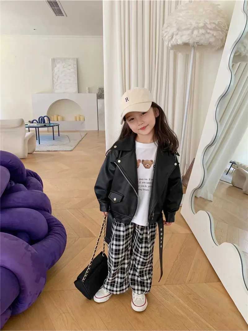 Korean Version Children Jackets 2025 Autumn Winter Fashion VNeck Outerwear Boys Girls Short Style Motorcycle Leather Jacket C251013