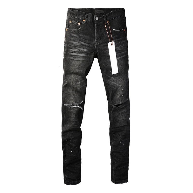 American Boys Students School High Street Scratched Moustache Black Damaged Holes Slight Stretch Skinny Button Fly Ripped Jeans 251009