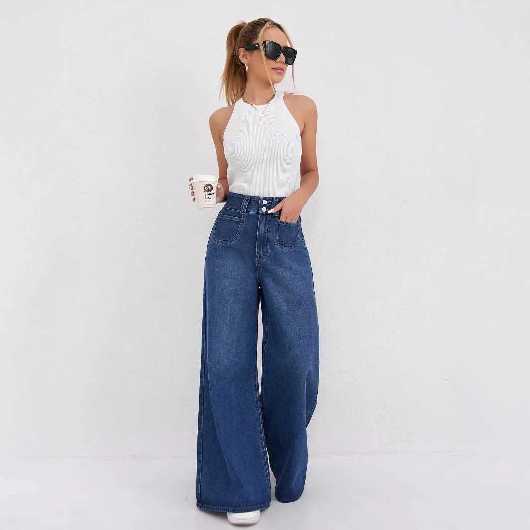 Koreanstyle Loose Wideleg Jeans New Four Seasons Fashionable and Versatile Highwaisted Casual Floorlength Jeans for WomenT251013