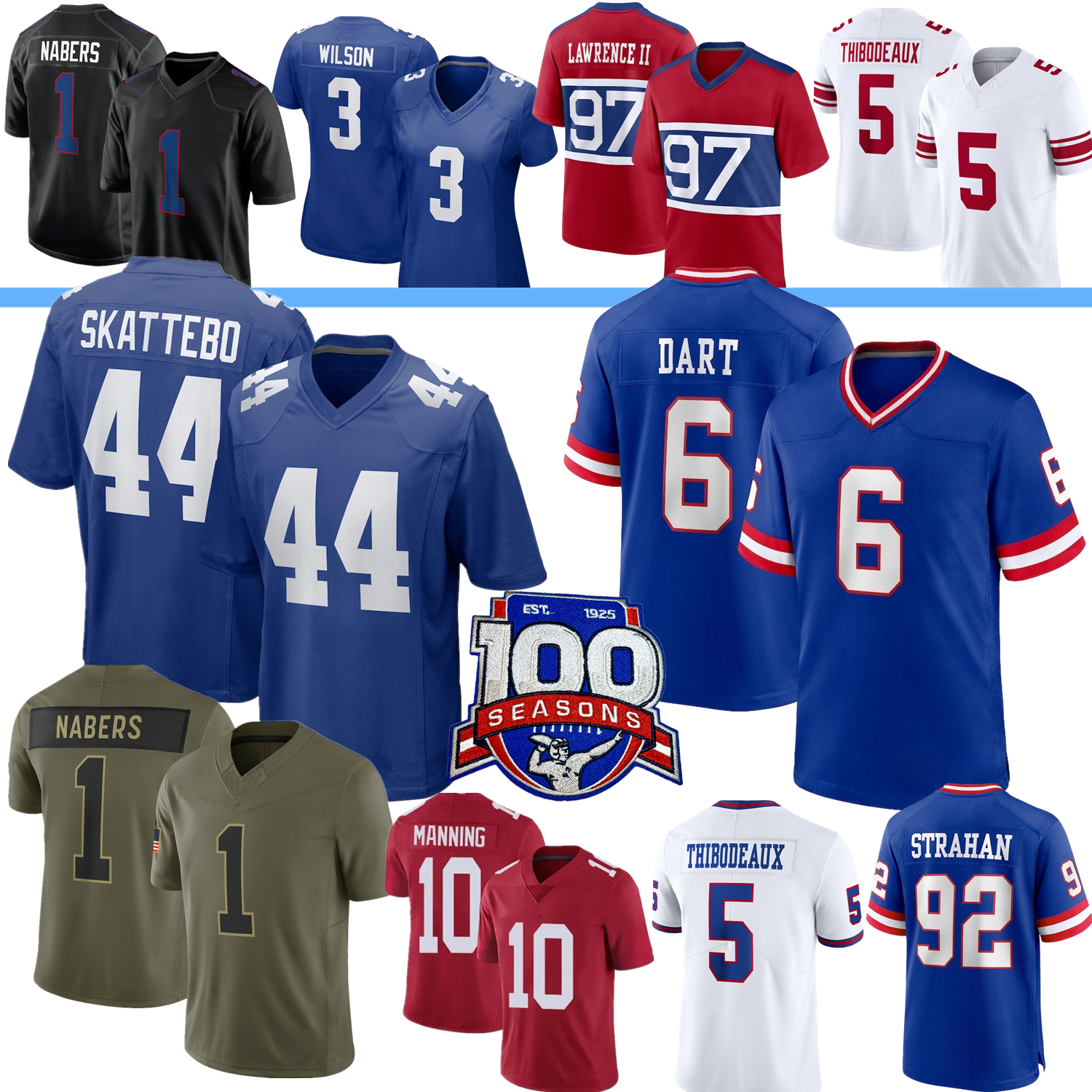 Jaxson Dart Football Jersey Cam Skattebo Malik Nabers Brian Burns Thibodeaux Lawrence Robinson Phillips Johnson Carter Slayton Singletary Bellinger Custom