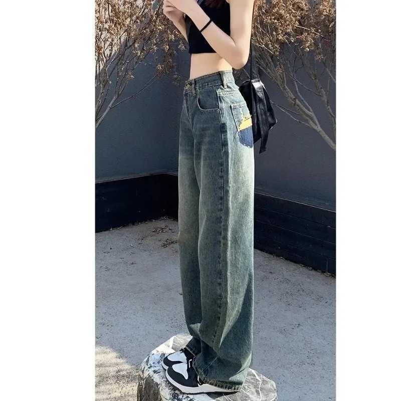 Straight Leg Jeans Womens Casual Denim Trousers Loose Fit High Waist Light Blue Wide Leg Vintage Ripped Autumn New DesignT251013