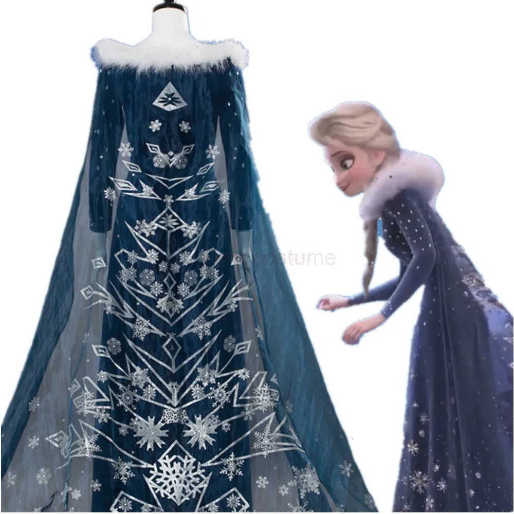 Disney Frozen Snow Elsa Princess Dress Women Perform Cute Game Clothing Female Cosplay Clothes Velvet Dress Halloween Costume H251013