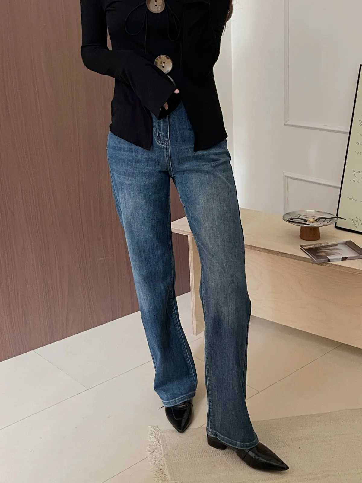 ZHISILAO Vintage Straight Jeans Women Classic Cotton Stretch Blue Full Length Denim Pants Streetwear 2024 Autumn WinterT251013