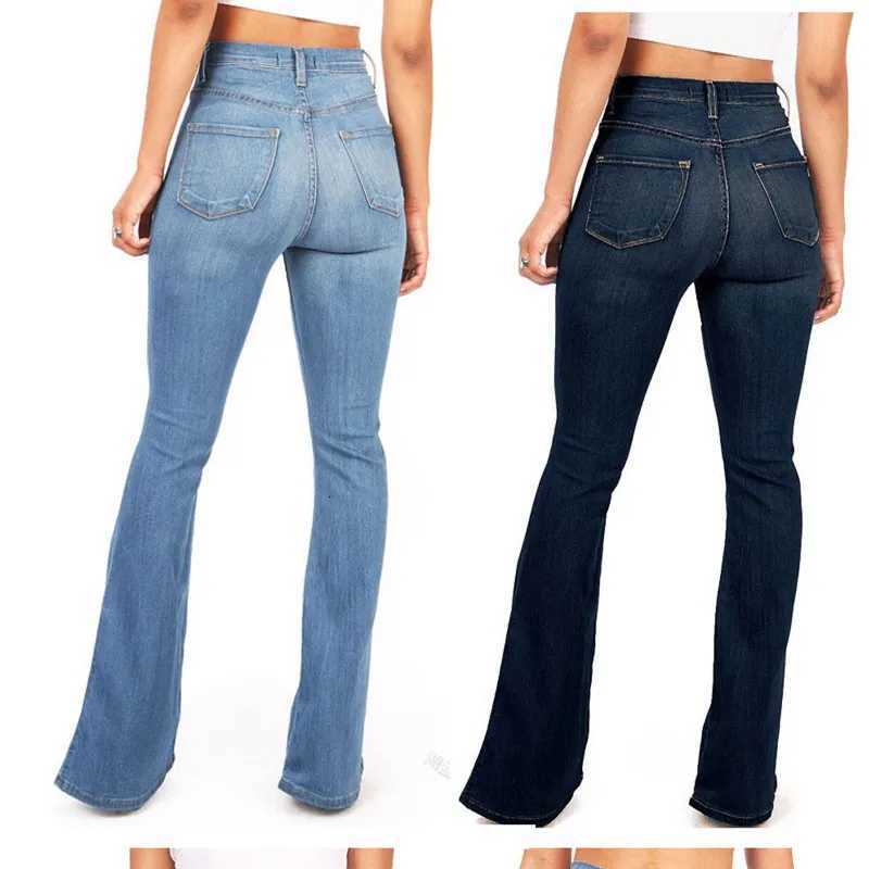 2022 SpringSummer New Trousers High Waist Boot Cut Jeans For Women Fashion Casual Slim Denim Flared Pants Plus Size S4XLT251013