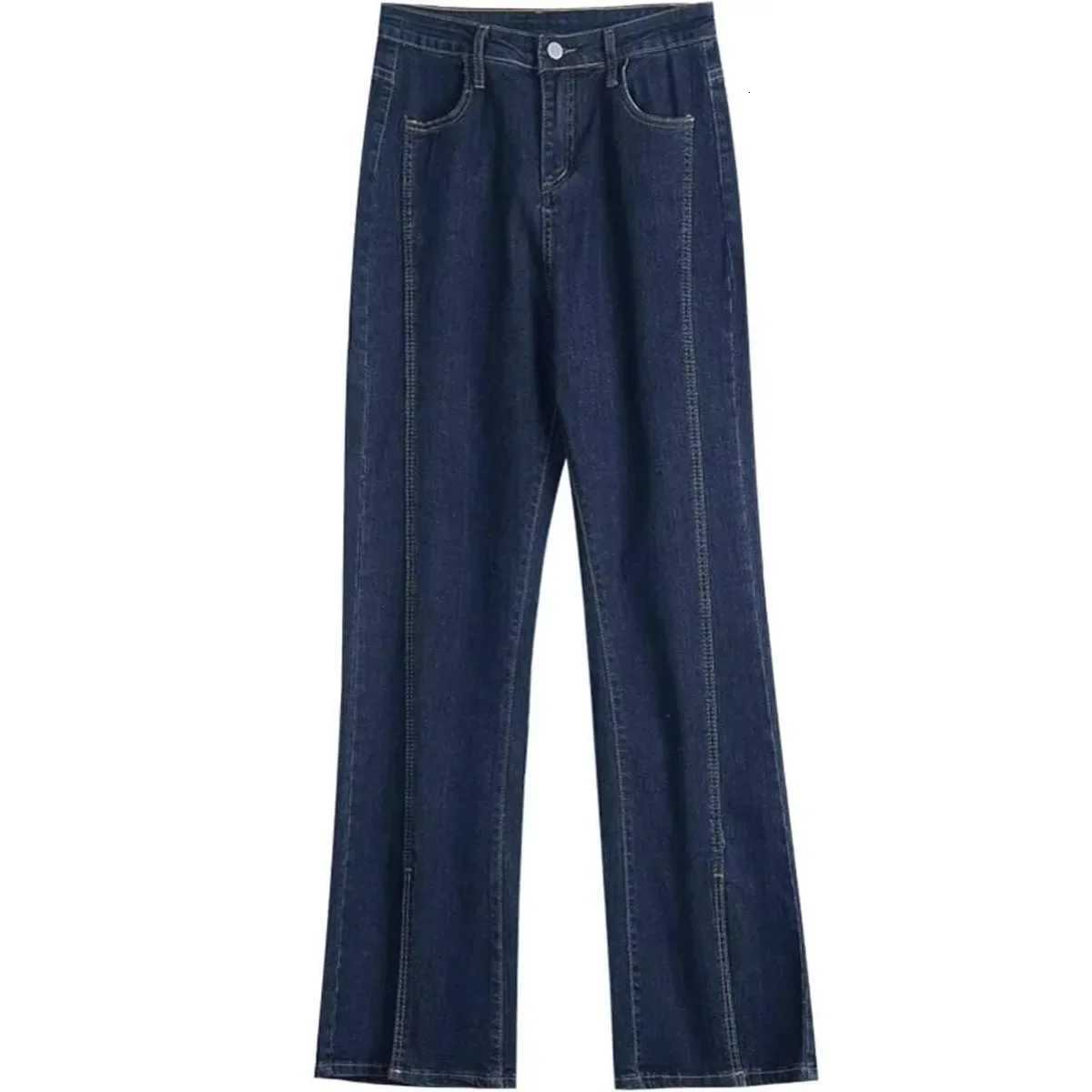 High Waist Straight Leg Jeans Slit Design Versatile Loose Slimming Floor Length Pants for Short Women Smoking Pipe PantsT251013