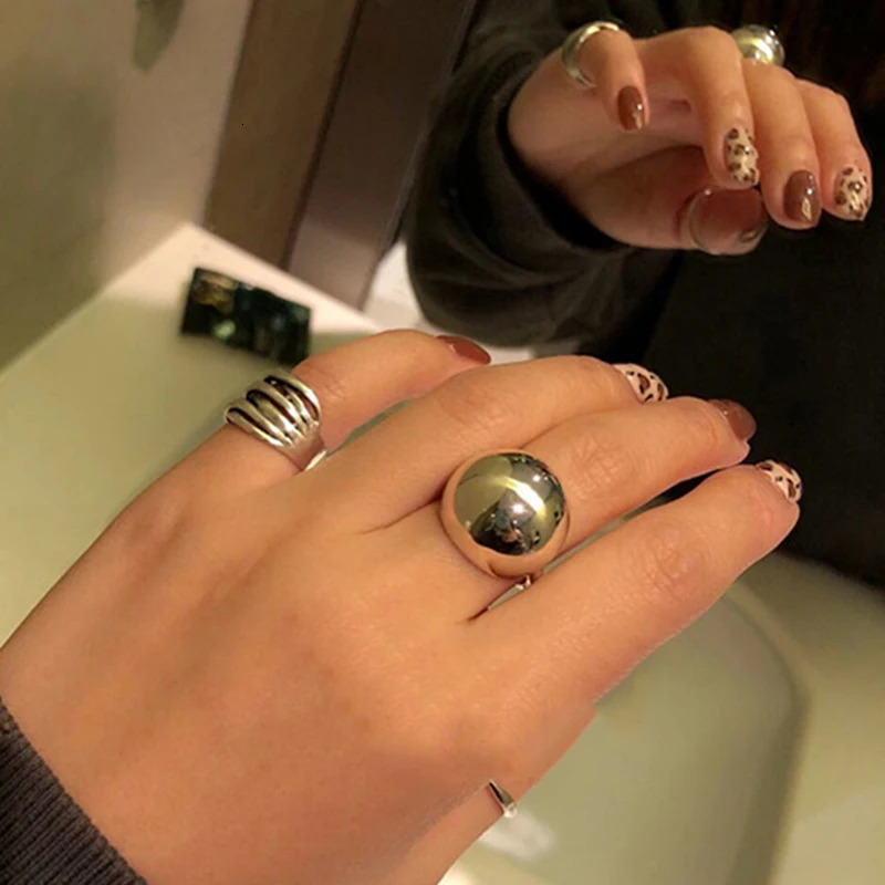 Minimalist 925 Sterling Silver Large Ball Smooth Rings For Women Fashion Creative Birthday Party Jewelry Gifts 251009