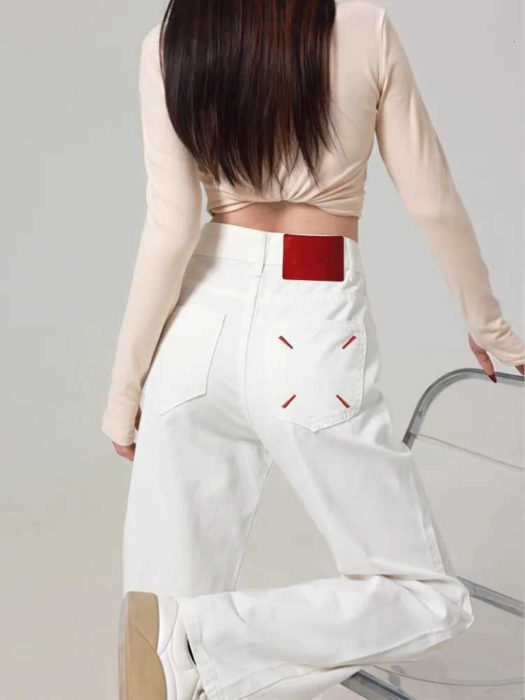 Straight Leg Women Jeans Y2K Style Slim Fit Casual Trousers High Waist Loose Pants Autumn Fashion Trendy White DesignT251013