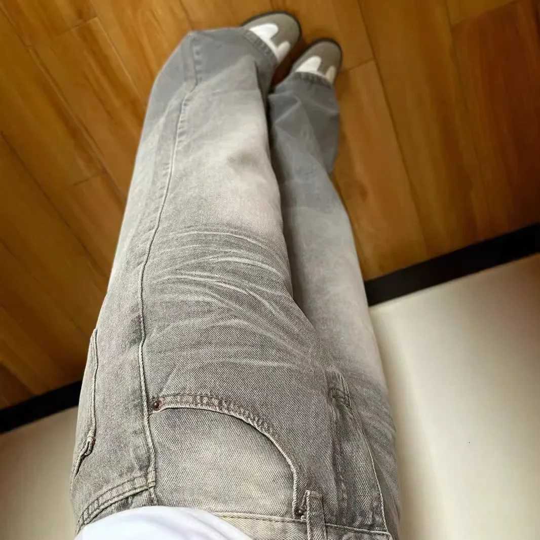 Vintage WideLeg Jeans Grey American Style StraightLeg Casual Pants For Women Loose Fit Draped Spring Autumn 2024 New ArrivalT251013