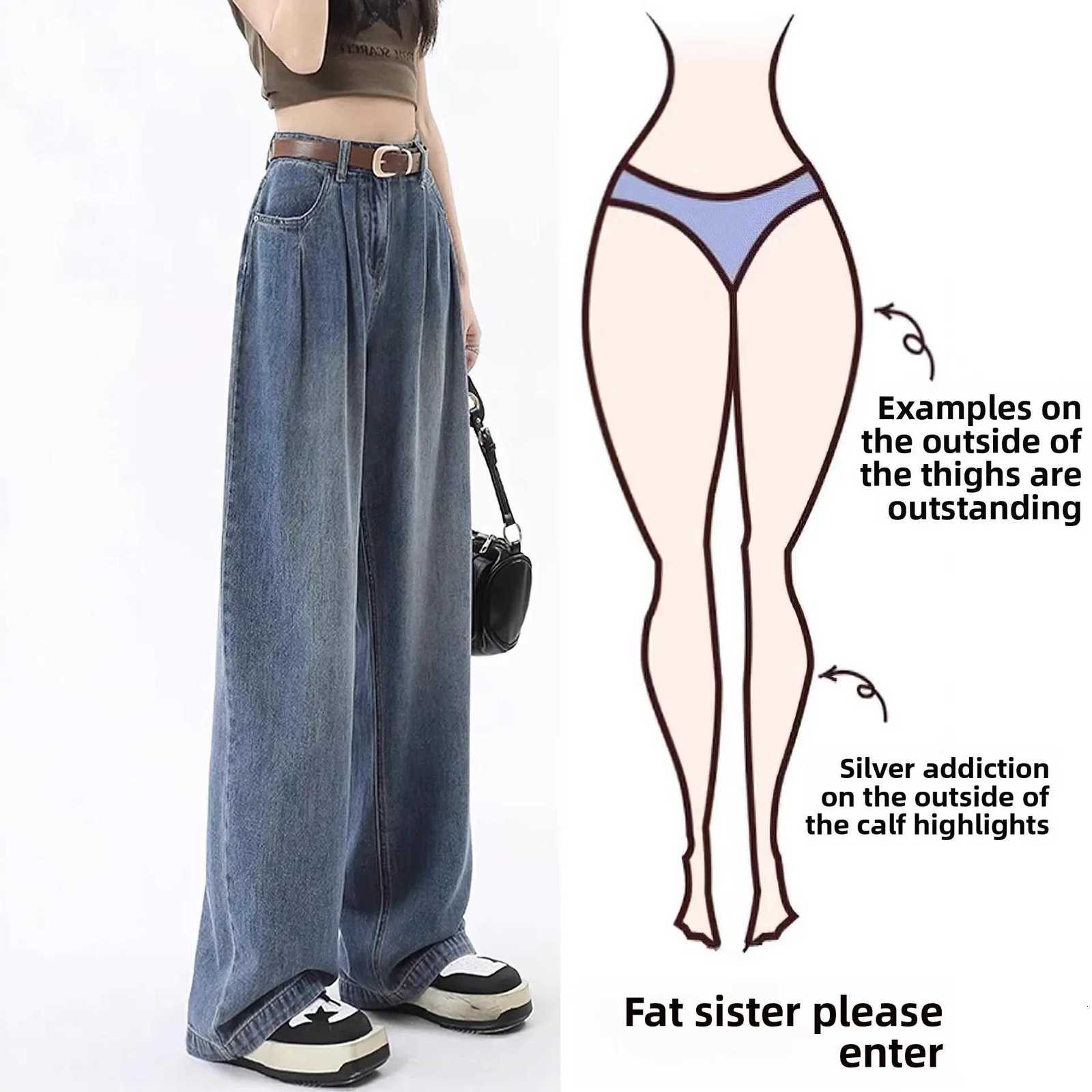 Retro High Waist Wide Leg Jeans Women Summer New plus Size Loose Slim Straight Long Pants Pear Shaped Body JeansT251013