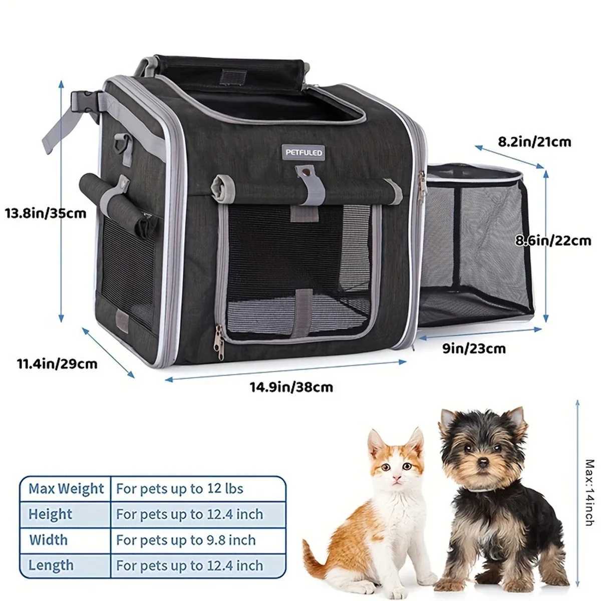 Dog or Cat Bike Basket Expandable Soft Sided Pet Carrier Backpack with 4 Open Doors Foldable Dog Bike Carrier C251013