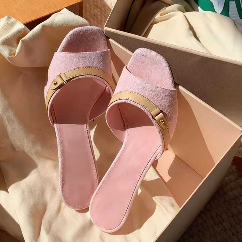 Designer High heels revival Denim Sandals Embroidered Printed Stiletto Heels Leather Round Toe Flip-Flops Denim Mule Sandal with box Size 35-42