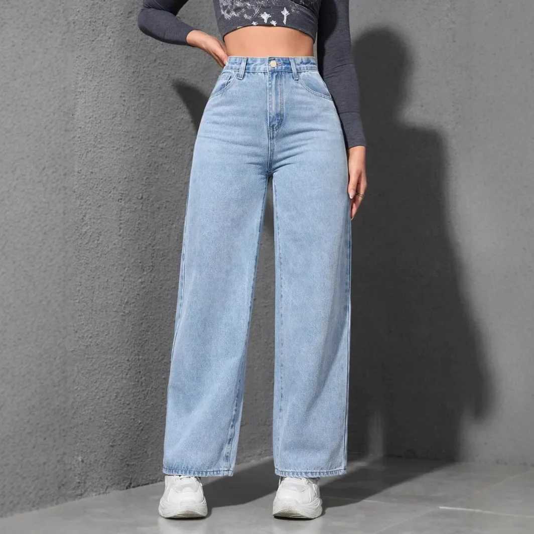 Denim Wide Leg Pants Women Streetwear Jeans Washed Distressed High Waist Straight Trousers Female Vintage Basics Floor LengthT251013