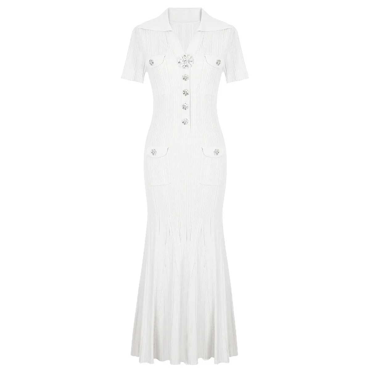 ZJYT Summer Fashion Long Mermaid Knitting Sweater Dresses for Women Elegant Turn Down Collar Purple Party Dress Vestidos Female M251013