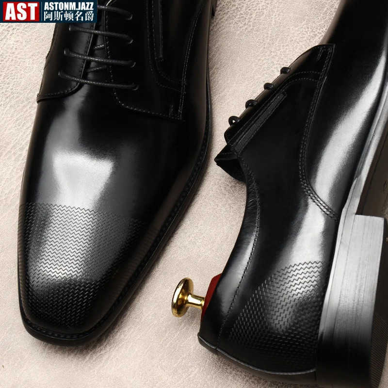 Italian Mens Dress Shoes Luxury Genuine Leather Summer New Style Fashion Square Toe Black Business Social Oxfords Shoes M251013
